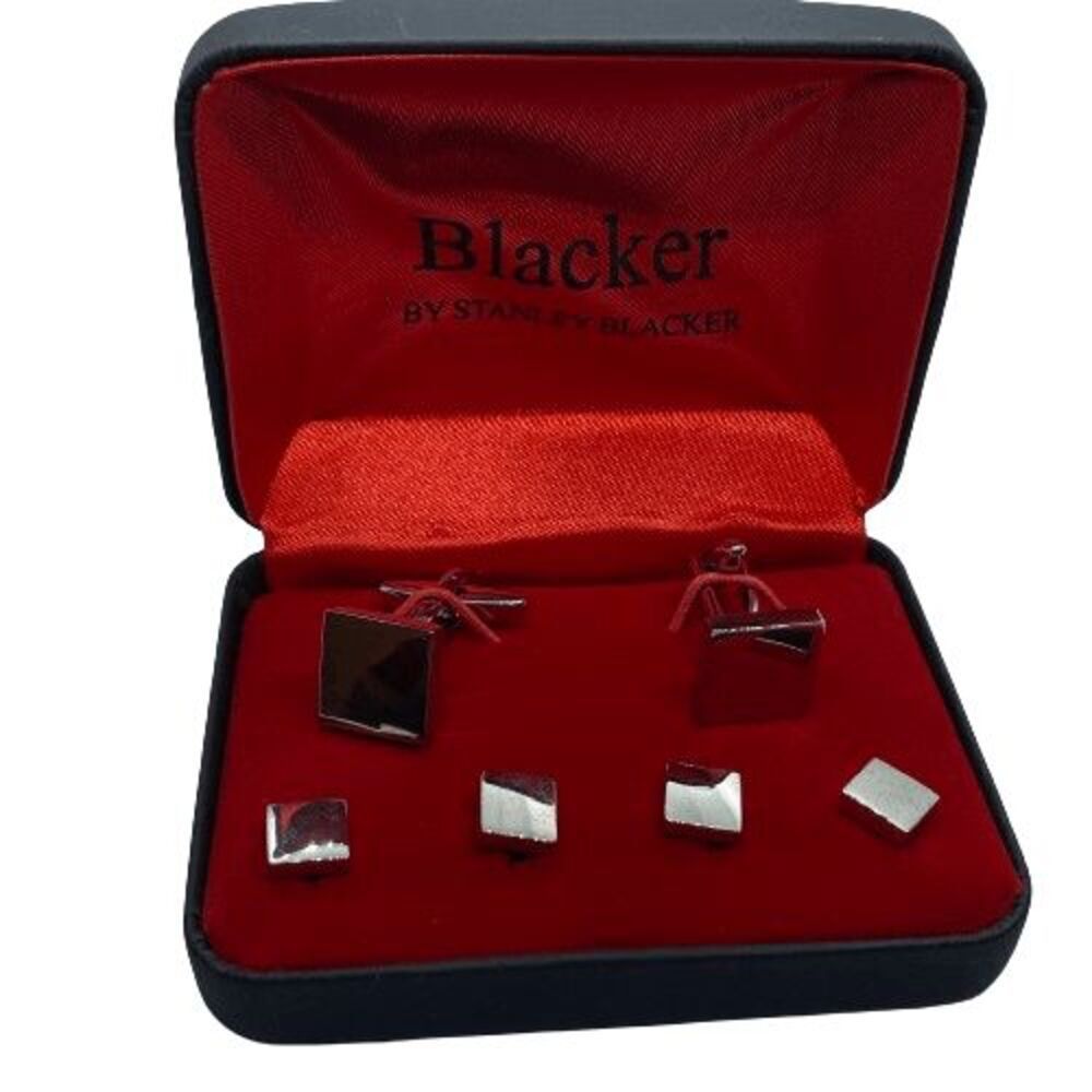 Blacker by Stanley Blacker Silver Tone Square Cufflinks and Buttons Set